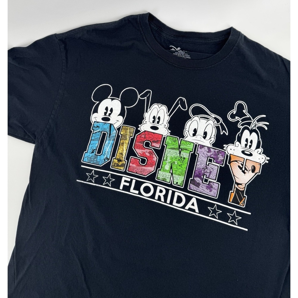 Disney Florida Mickey and Friends Graphic T-Shirt Cotton Black Size Large - Picture 2 of 8